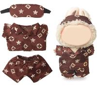 Clothes Compatible with LABUBU Doll - 3PCS Classic Pajama Set, 17cm Doll Clothes Designer Outfit for Cozy Night Theme, Stylish Luxury Dolls Accessories for Labubu, No Doll (cocoa)