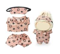 Clothes Compatible with LABUBU Doll - 3PCS Classic Pajama Set, 17cm Doll Clothes Designer Outfit for Cozy Night Theme, Stylish Luxury Dolls Accessories for Labubu, No Doll (Rosy Sleepwear Set)