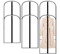 Clothes Covers, 6 Pcs Garment Bags, Moth Proof Coat Bag Different Sizes of Dress Bags Covers Long Breathable Full Clear with Zip Dustproof Rain Resistant for Coats, Suits, Gowns (Black Border)