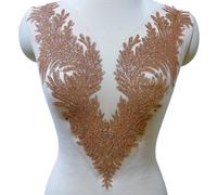 Clothes Decorative Beads Appliques Patches,Front Body Ornaments with Glued Small Granules Sequins Fabric Sew on Wedding Dresses Prom Gown Designer DIY use (Champange)