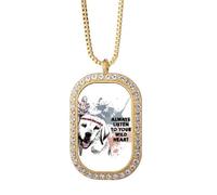 Clothes Dog Lovely Watercolor Illustration Necklace Pendant Diamond Crystal Golden Jewelry