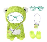 Clothes,Doll Clothes,5 Pcs Green Stylish Cute Plush Doll Outfits Set Include Headgear Overalls Bottle Shoes Glasses,Clothes Accessories for 17cm Doll