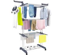 Clothes Drying Rack 3 Tier Adjustable Rolling Laundry Hanger with Foldable Wings Large Stainless Steel Garment Dryer with Casters for Outdoor Indoor