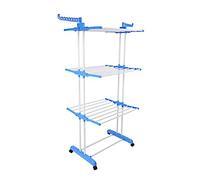 Clothes Drying Rack, 4 Tiers Foldable Laundry Hanger with 2 Sock Dryer, Heavy Duty Adjustable Movable Garment Laundry Racks for Indoor Outdoor (Blue)