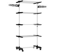 Clothes Drying Rack Black Stainless Steel 4-Tier 142x55x172cm Foldable Wheels PP