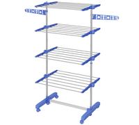 Clothes Drying Rack Blue Stainless Steel ABS PP 142x55x172cm Foldable 4-Tier 6W.