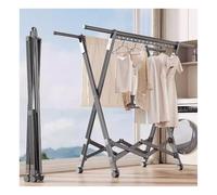 Clothes Drying Rack, Foldable Adjustable Double Rod Garment Organizer with Wheels, Heavy Duty Laundry Storage for Towels and Underwear