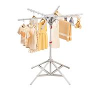 Clothes Drying Rack, Foldable Tripod Design Clothes Rail Airer Dryer Stand, Portable Height Adjustable Laundry Racks with 6 Arms Hanger, Garment Storage Shelf for Indoor Outdoor Use (Grey)