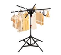 Clothes Drying Rack, Foldable Tripod Design Clothes Rail Airer Dryer Stand, Portable Height Adjustable Laundry Racks with 6 Arms Hanger, Garment Storage Shelf for Indoor Outdoor Use (Black)