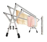 Clothes Drying Rack Folding Indoor Outdoor, Adjustable and Foldable Laundry Rack, Heavy Duty Stainless Steel Garment Rack, Hanger Rack 5 Rod Big Space with Universal Wheel and Shoe Rack ( 240cm)