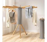 Clothes Drying Rack - Folding Wooden Laundry Rack with 16 Rotatable Arms and 3 Legs - Space-Saving Design Holds 48 Pieces - Convenient Hanger Storage