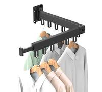 Clothes Drying Rack Wall Mounted, Foldable Clothes Airer with Hooks, Retractable Laundry Drying Rack Indoor Folding, Space Saver Clothes Drying Hanger Racks for Balcony, Laundry, Bathroom (Bi-Fold)