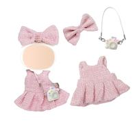 Clothes for 17 cm Dolls, Cowl Outfit Bow Clips Bag Only Clothing for the 17 cm Mini Plush Dolls Plush Doll, Not Included (Pink)