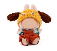 Clothes for 17cm Doll, Cute Orange Overalls Pant with Yellow Puppy Hat and Green Striped Top Stylish Plush Toy Dress Up Outfit Set Dolls Cloth Accessories for Play & Display
