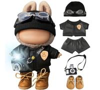 Clothes for 17cm Doll(No Doll)-Exquisite 6-Piece Biker Leather Jacket&Shorts Outfit with Hat,Goggles,Camera Strap&Boots,Street-Style Accessories Compatible with 17cm Art-Toy Figures