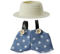 Clothes for 17cm Doll (NO Doll), Handcrafted Crochet 2-Piece Set for Doll, Denim Overalls + Hat, Cute Clothes for Dress up Unique Style