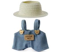 Clothes for 17cm Doll (NO Doll), Handcrafted Crochet 2-Piece Set for Doll, Denim Overalls + Hat, Cute Clothes for Dress up Unique Style