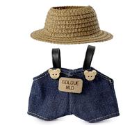 Clothes for 17cm Doll (NO Doll), Handcrafted Crochet 2-Piece Set for Doll, Denim Overalls + Hat, Cute Clothes for Dress up Unique Style