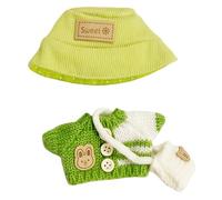Clothes for 17cm Dolls, Handcrafted Crochet 3-Piece Set, Premium Outfit with Accessories Green Sweater Tops, White Cross-Body Bag, and Bucket Hat, T-Green