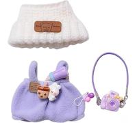 Clothes for 17cm Dolls, Handcrafted Crochet 3-Piece Set, Premium Outfit with Accessories Purple Sweater Overall, Purple Camera and Beanie, DDK-Purple