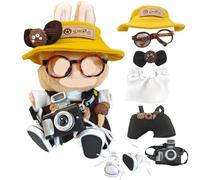 Clothes for Doll , Seven-Piece Set (No Doll), for 17cm Dolls, Including Clothes, Hats, Pants,Shoes, Glasses,Hairpins, Cameras,Dolls Accessories (Brown)