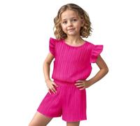 Clothes for Girls 2 Piece Summer Outfit Short Sleeve Fly Sleeve Tee and Comfy Shorts Set Soft Casual Hot Pink