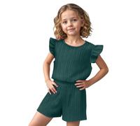 Clothes for Girls 2 Piece Summer Outfit Short Sleeve Fly Sleeve Tee and Comfy Shorts Set Soft Casual Green