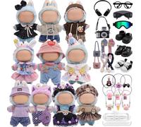 Clothes for Labubu 39 Pieces Clothes and Accessories Set Designed for Labubu Doll Clothes, Including Glasses, Shoes, Headphones, Camera, Clothes Rack, Scarf, Knit Bags and 9 Mini Accessories