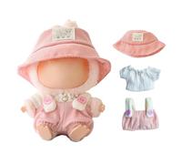 Clothes for Labubu Dolls Accessories, Cute Outfit Set 2 Pieces Bib Pants Suitable for 15 & 17cm La bubu Doll, Stylish Overalls Doll Hat Clothing Set Replacement Pink(No Doll)
