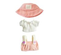 Clothes for Labubu Dolls Accessories, Cute Outfit Set 2 Pieces Bib Pants Suitable for 15 & 17cm La bubu Doll, Stylish Overalls Doll Hat Clothing Set Replacement Pink(No Doll)