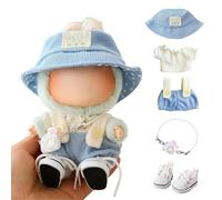 Clothes for Lu bubu 17cm Dolls Accessories(No Doll), Cute Outfit Set 5 Pieces Bib Pants for 17cm Doll Suit, Stylish Dress Up Overalls Doll Clothing Set Replacement with Hat Clothes Shoes Blue