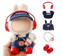 Clothes for Lu bubu 17cm Dolls(No Doll) Accessories, Stylish Kawaii Overalls Outfit Headphones Set 5 Pieces Suitable for 17cm Dolls , Doll Hat Headset Boots Clothing Set Replacement