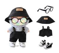 Clothes for Lu bubu 17cm Dolls (No Doll) Accessories, Stylish Kawaii Overalls Outfit Set 4 Pieces Bib Pants for 17cm Dolls, Cute Doll Hat Shoes Clothing Set Replacement Black