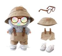 Clothes for Lu bubu Dolls(NO Doll) Accessories, Stylish Kawaii Overalls Outfit Set 4 Pieces Bib Pants for 17cm Dolls, Cute Doll Hat Shoes Clothing Set Replacement Khaki