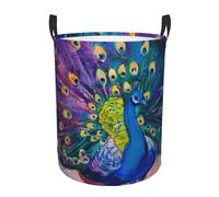 Clothes Hamper Colorful Peacock Laundry Basket Durable Round Clothes Storage Baskets Waterproof Round Laundry Hamper For Room Home Bedroom S