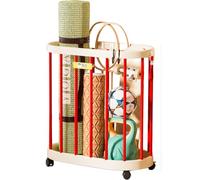 Clothes Hamper Yoga Mat Storage Rack Holder, Dirty Laundry Basket With Wheel For Strap Toys(Red+white)