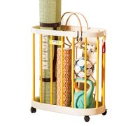 Clothes Hamper Yoga Mat Storage Rack Holder, Dirty Laundry Basket With Wheel For Strap Toys(Yellow+white)