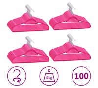 Clothes Hanger Pack 100 Pink Velvet-Coated 44.5x23.5cm Non-Slip 360° Hook T-Bar