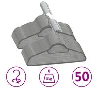 Clothes Hanger Set 50pcs Grey Velvet Coated Plastic Zinc Alloy 44.5x0.6x23.5cm.