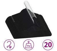 Clothes Hangers 20pcs Black Velvet Plastic Zinc Alloy 44.5x0.6x23.5cm Anti-slip