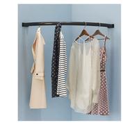 Clothes Hanging Rack,Wardrobe Rail Curved Corner Closet Rods,Wardrobe Hanger Bar Corner Clothing Rack with Screws DIY Home Storage Display(Milk,100cm/39.37in)(Black,80cm/31.5in)