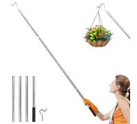Clothes Hook Pole for Closet, Detachable High Reach Garment Hook, Long Adjustable Cloth Hooks with Handle, Clothesline Pole Hooks, Clothing Rod Assist Tool for Hanging Clothes Light and Plants