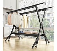 Clothes Horse Clothes Airer Folding Retractable Collapsible Drying Rack Clothing,Aluminium Drying Rack,For Laundry,Bathroom,Balcony,Clothes Drying Racks Outdoor,Drying Rack With Wheels,Windproof Feet