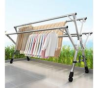 Clothes Horse Clothes Airer Stainless Steel Laundry Drying Rack,Foldable Portable Space Saving Clothes Drying Rack,Movable Drying Rack With 4 Castors,For Laundry,Bathroom,Balcony,Retractable Drying R