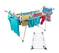 Relaxdays folding clothes horse, HxWxD: 103 x 174 x 57 cm, 2 wings, metal, white/blue