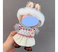 Clothes laabu Clothes Plush Sitting Party one, Two or Three Generations of Replacement Skirt Set, Suitable for 17CM，Only Clothes, not Shoes Included (Wool Rabbit (hat + top + Skirt))