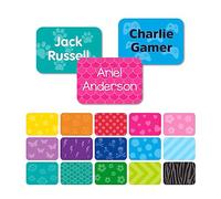 Clothes Name Labels Stick On for Kids School Uniform and Care Homes. Personalised Washable Multipurpose Stickers (60). Range of Background Patterns Available
