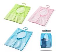 Clothes Peg Bag, 3 PCS Peg Bags for Washing Line, Mesh Breathable Peg Bags, Multifunctional Peg Basket with Hanger for Storage Clothes Socks Clothespins Toiletries (Pink Green Blue)