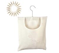 Clothes Peg Bag with Hooks, Clothes Peg Bag for Hanging with 20 Pegs, Cotton Canvas Clothes Peg Basket for Home, Balcony and Travel, 32 x 27 cm
