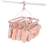 Clothes Peg Hanger, 32 Pegs, Folding Clothes Pegs for Drying Clothes, Rustproof Sock Drying Holder, Sock Hanger for Drying Socks